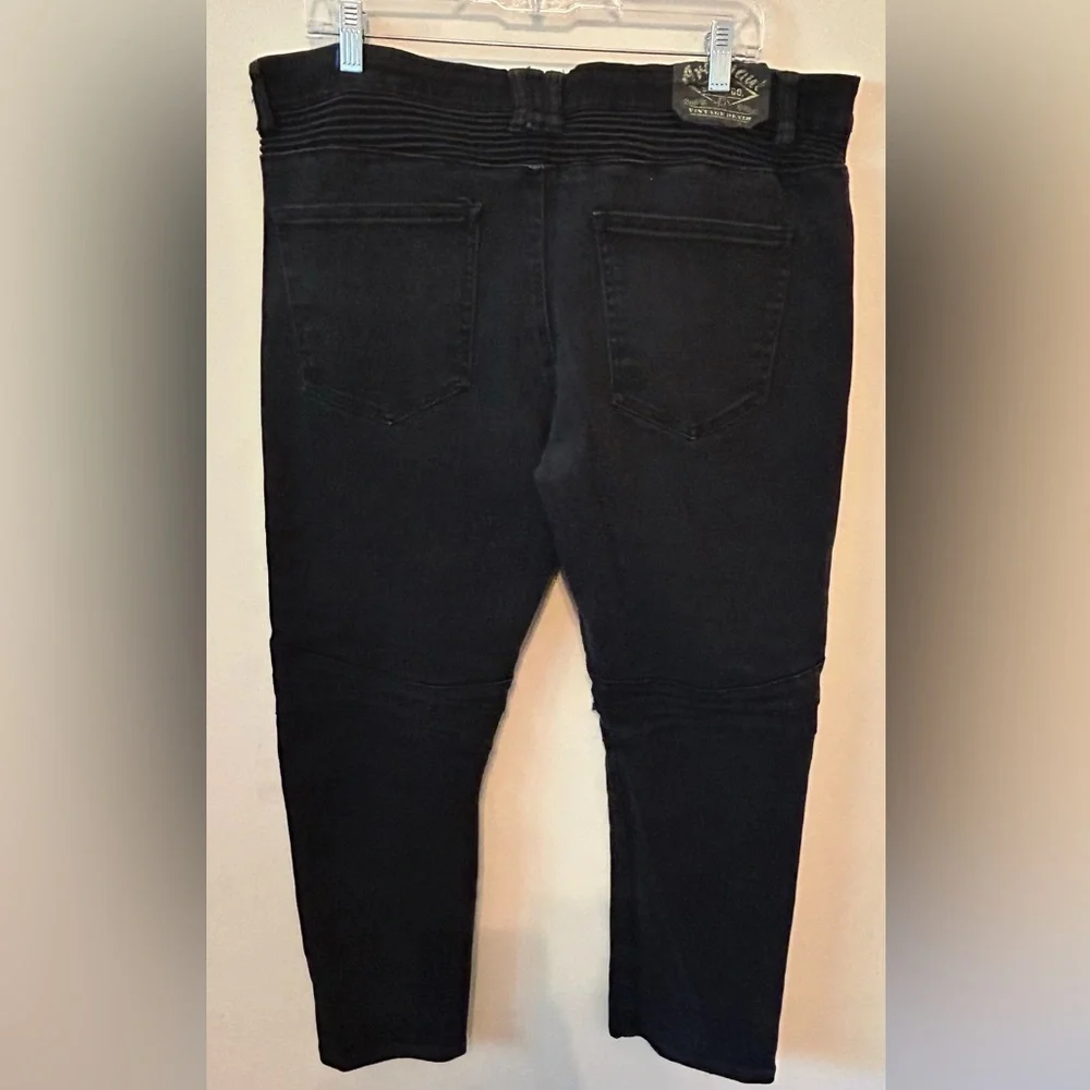 Argonaut Nation Mens Black Moto Zippers Denim Jeans Biker 42x32 Slim‎ Straight